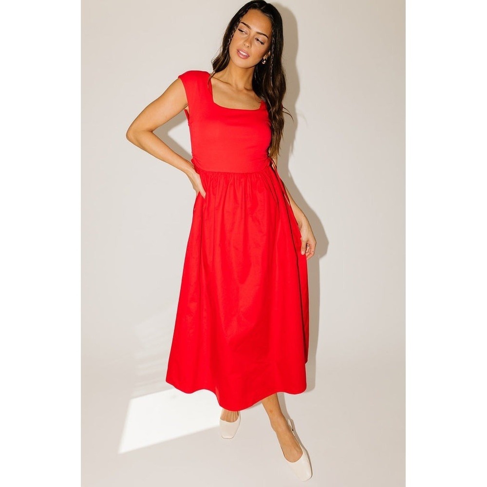 Zoco Afterglow Midi Dress XXL Scoop Neck Red Summer Holiday Boutique Classic